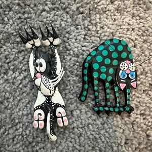 Vintage 90s Kelly Graham Cat Pins (2) signed